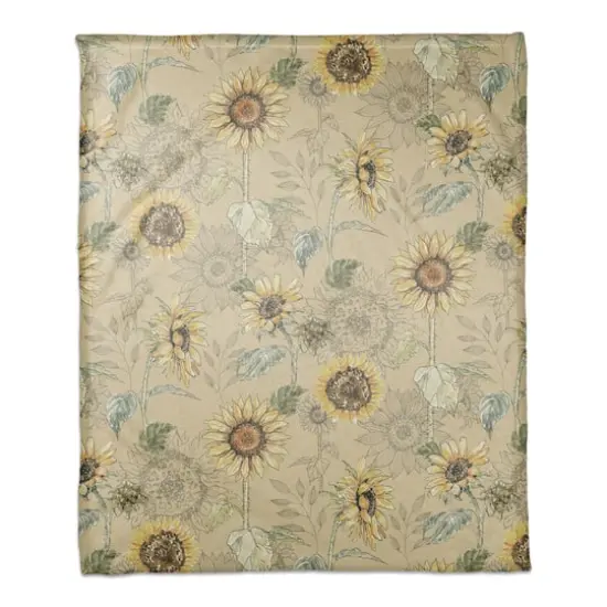 Sunflower Pattern Coral Fleece Blanket Yellow {1}