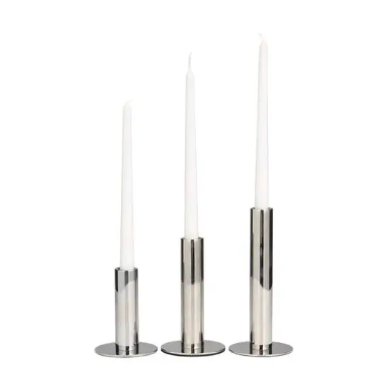 Silver Stainless Steel Slim Minimalistic Candle Holder with Rounded Base Set {1}