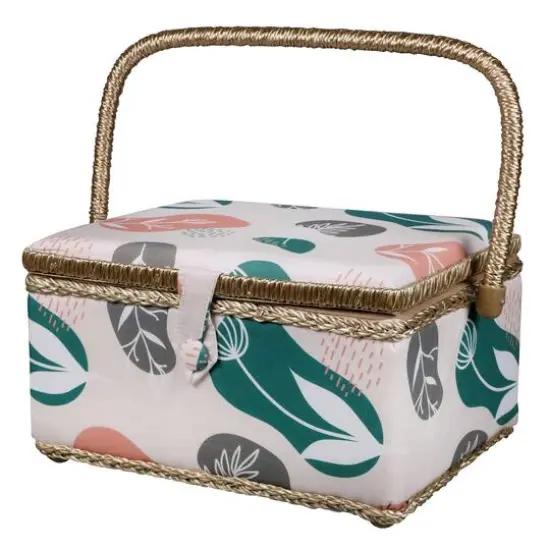 SINGER&reg; Large Tan Organic Print Sewing Basket with Sewing Scissors & Notions {4}