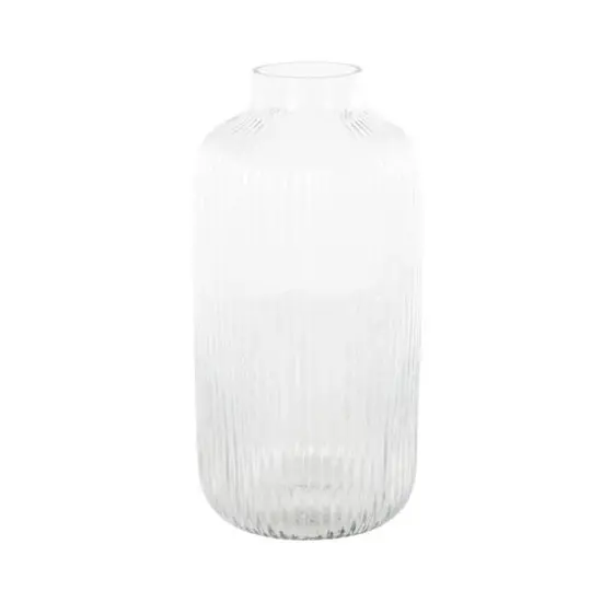 13" Clear Glass Ribbed Fluted Decorative Vase {7}