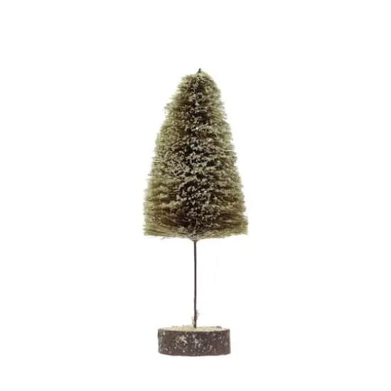 Hello Honey&reg; 12.5" Sisal Bottle Brush Tree with Wood Slice Base & Snow Finish Green {1}