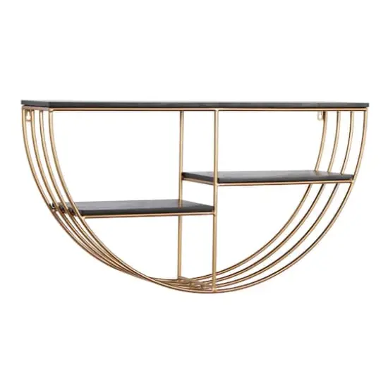 28" Gold Wood Contemporary Wall Shelf {1}
