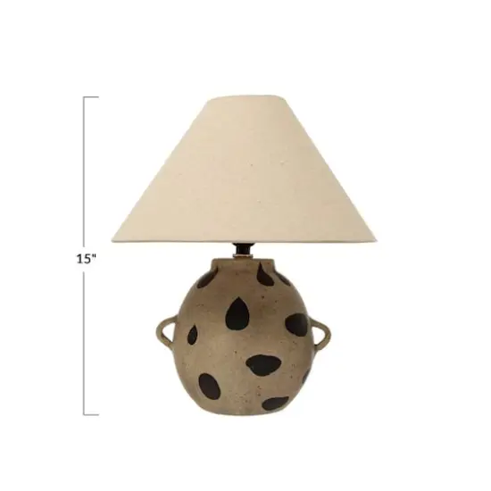 Hello Honey&reg; 15" Hand-Painted Terra-cotta Table Lamp with Dots and Fabric Shade {5}