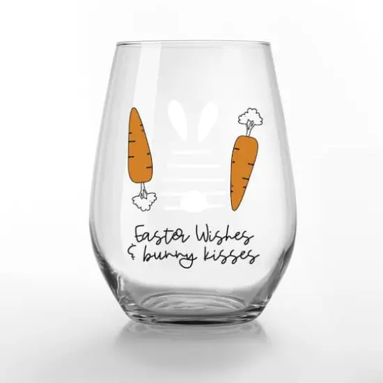 15oz. Easter Wishes & Bunny Kisses Printed Stemless Wine Glass {1}