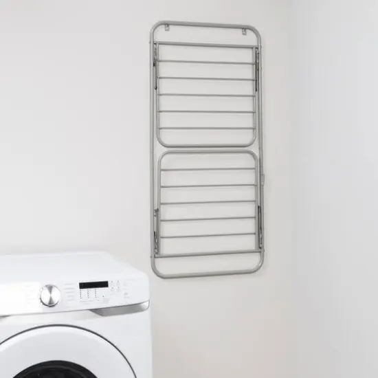 Honey Can Do 2-Tier Gray Over the Door Retractable Clothing Drying Rack {5}
