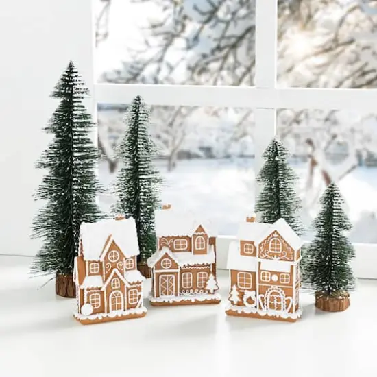 Glitzhome&reg; 5.5" Christmas Resin Gingerbread House Table Decor Set {3}