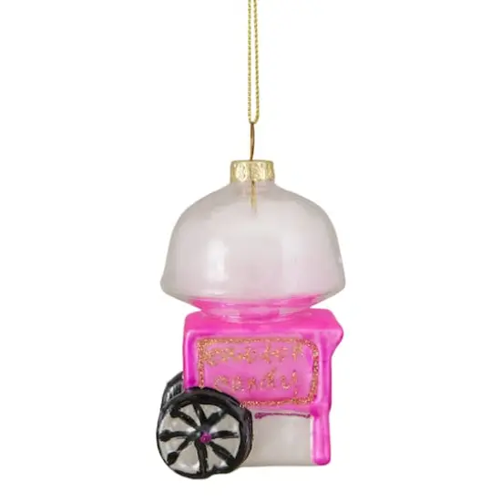 3.5" Pink, White & Gold Cotton Candy Machine Glass Christmas Ornament {1}