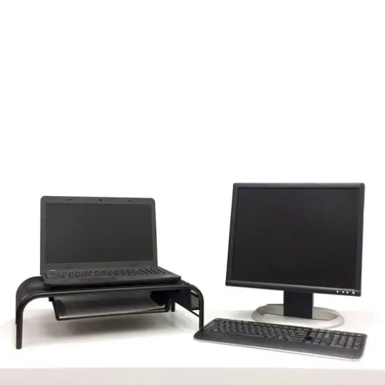 Mind Reader Black Metal Mesh Monitor Riser Stand & Desk Organizer With Drawer Set {6}