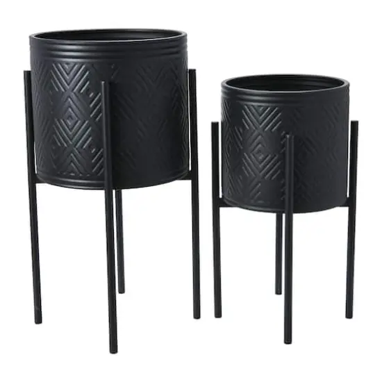 Hello Honey&reg; Matte Black Boho Embossed Metal Planters with Stands Set {7}