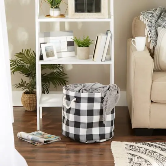 DII&reg; Large Round White/Black Buffalo Check Polyester Bin {7}