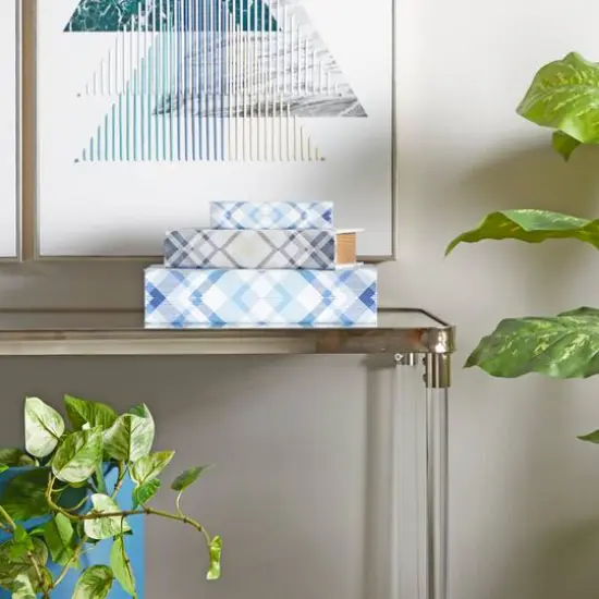 Blue Plaid Canvas Faux Book Box Set {8}