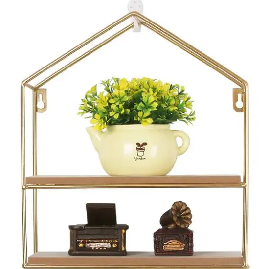 NEX&trade; Gold 2-Tier Iron House Floating Wall Shelf {5}