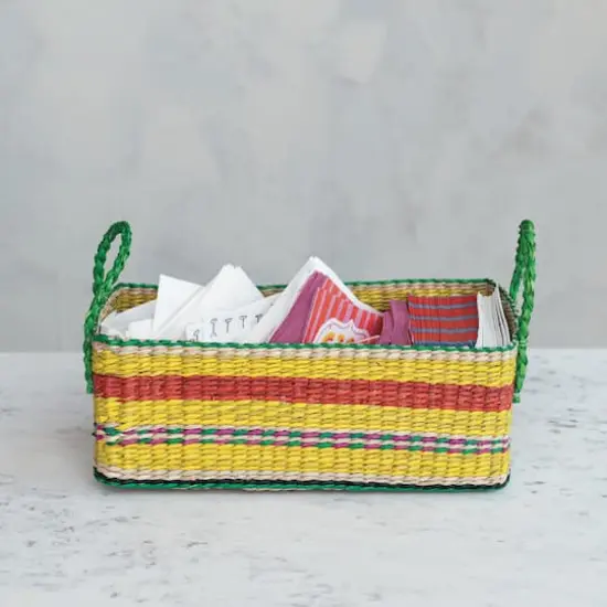 Hello Honey&reg; 13.5" Multicolor Striped Hand-Woven Seagrass Basket {3}