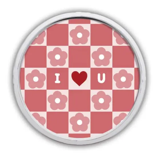 I Heart You Daisy Check Round White Framed Print {1}