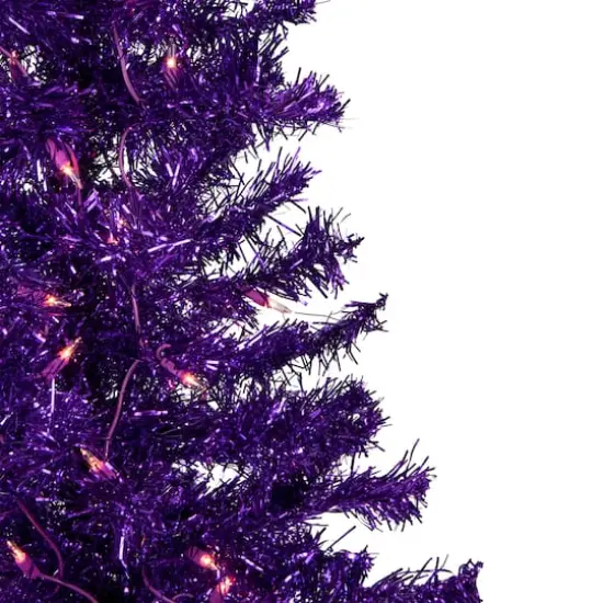 6ft. Pre-Lit Purple Tinsel Artificial Christmas Tree, Clear Lights {5}