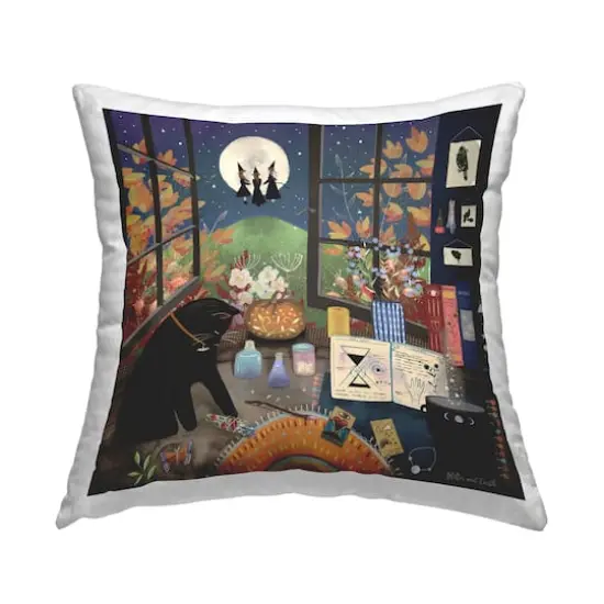 Stupell Industries Halloween Witchcraft Black Cat Throw Pillow {1}