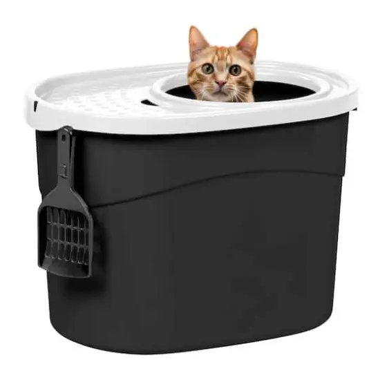 Iris&reg;Large Top Entry Cat Litter Box with Scoop, Black {1}