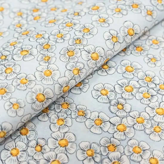 SINGER Yellow & Gray Flower on Blue Cotton Fabric {3}