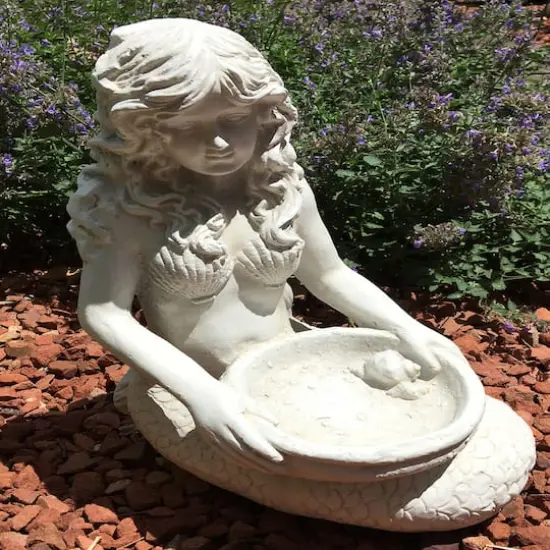 Santa's Workshop 15.6" Antique White Cold Cast Mermaid Bird Bath {3}