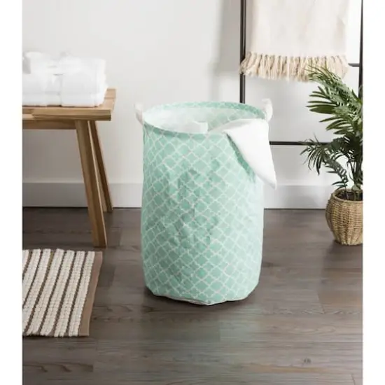 DII&reg; Round Lattice PE-Coated Cotton Polyester Laundry Hamper Aqua {4}
