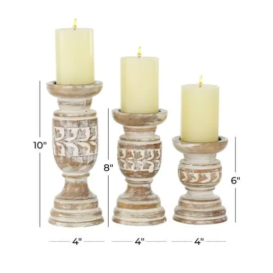 Beige Mango Wood Country Cottage Candle Holder Set {6}