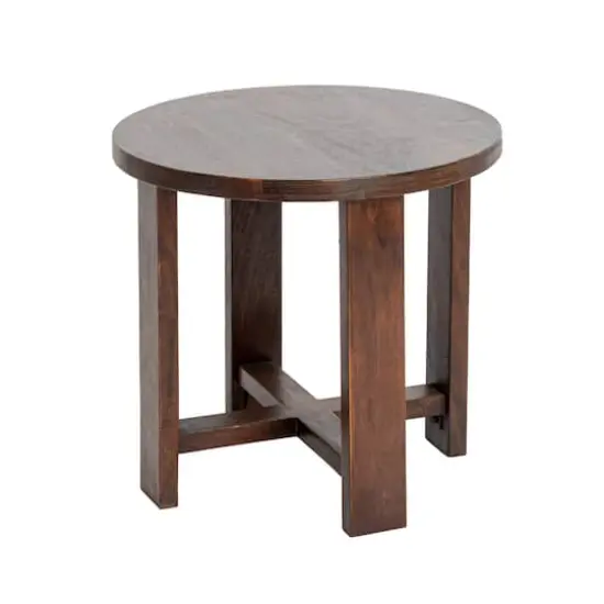 Hello Honey&reg; Elegant Acacia Trestle Round End Table Walnut {1}