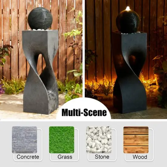 Glitzhome&reg; 40.5" Oversized LED Geometric Pedestal & Sphere Outdoor Floor Fountain {6}