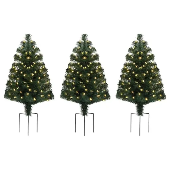 3ct. Pre-Lit Alexa Enabled Pathway Green Artificial Christmas Tree Set {1}