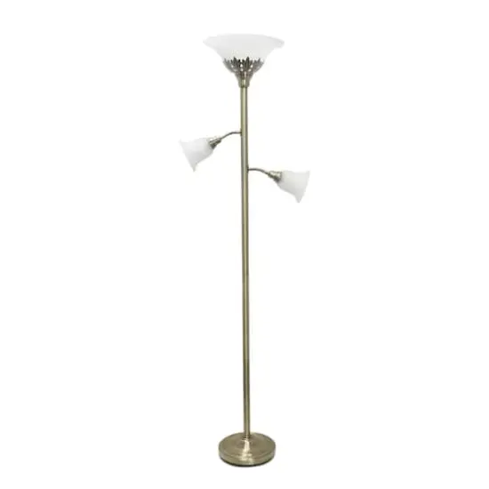 Lalia Home Torchiere Floor Lamp with 2 Reading Lights Antique Brass/White Shades {1}