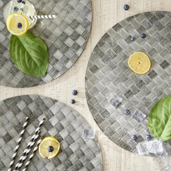 DII&reg; Reversible Round Basket Weave Woven Placemats, 4ct. Gray {6}