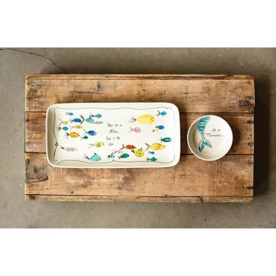 Hello Honey&reg; Fish in the Sea Stoneware Rectangular Plate & Bowl Set {4}