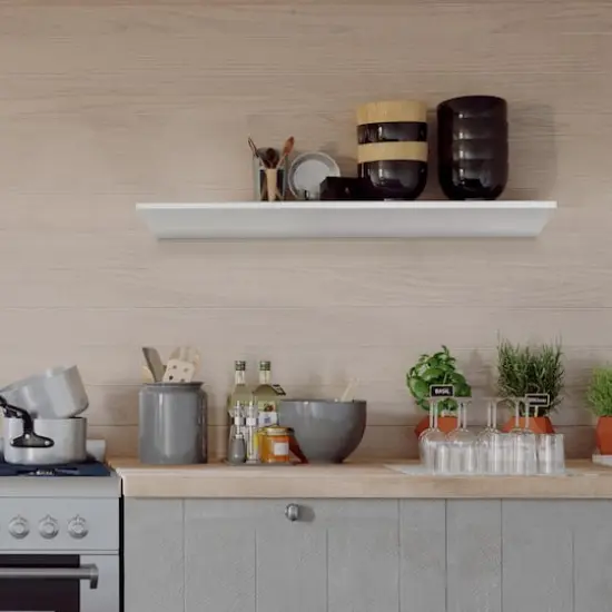 Large White Wedge Wood Floating Wall Shelf {3}