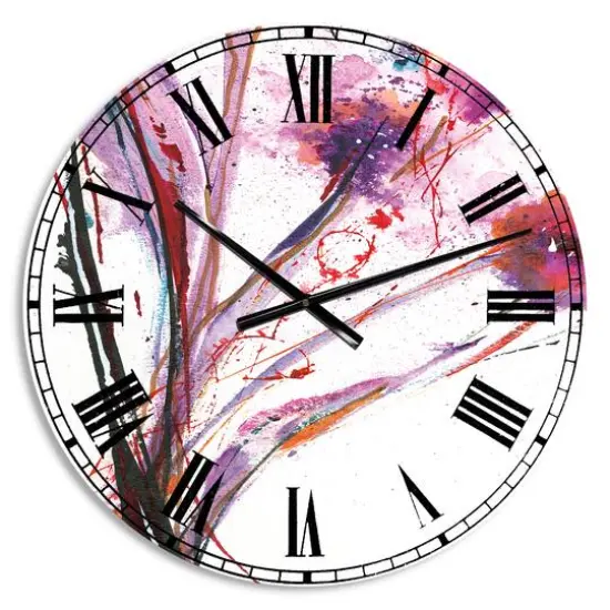 Designart 'Abstract Purple Handpainted Flowers Traditional Wall Clock {1}