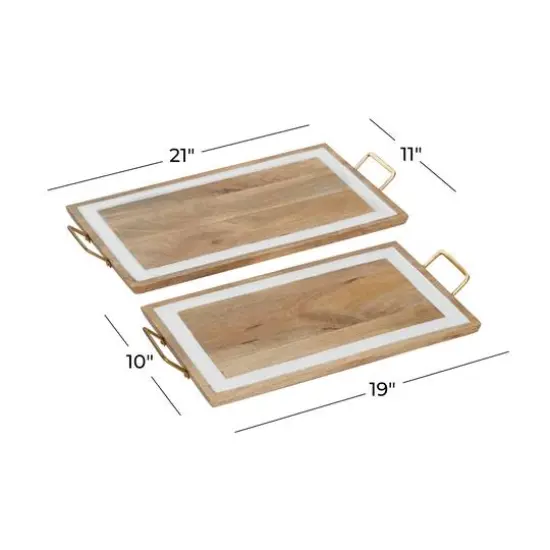 White & Brown Mango Wood Modern Tray Set {7}