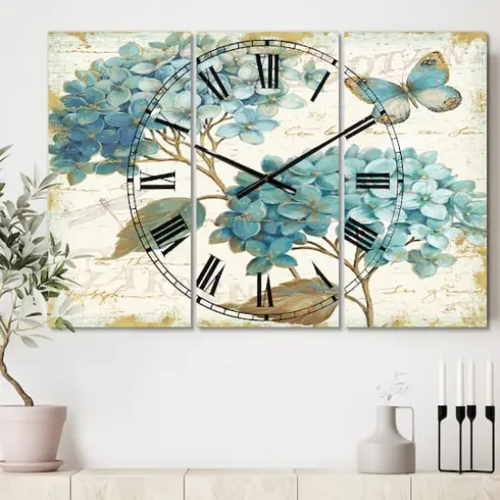 Designart 'Butterfly Blue Garden I Traditional Multipanel Wall Clock {3}