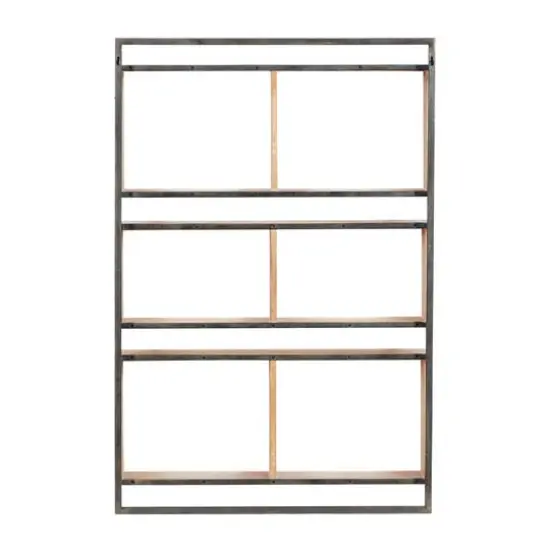 Brown Wood Industrial Wall Shelf, 35" x 24" x 6" {5}