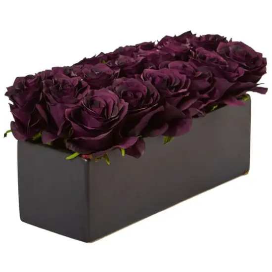 Dozen Silk Roses in Ceramic Rectangular Planter {3}