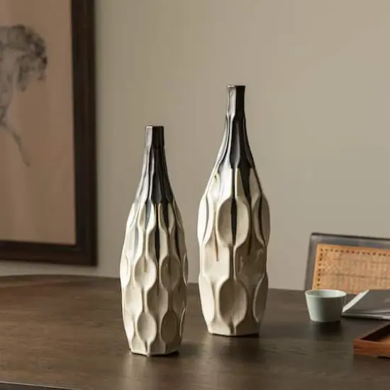 Glitzhome&reg; Geometric Two-Tone Faceted Ceramic Modern Vase Set {5}