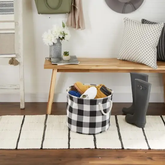 DII&reg; Medium Buffalo Check Round Storage Bin Black/White {8}