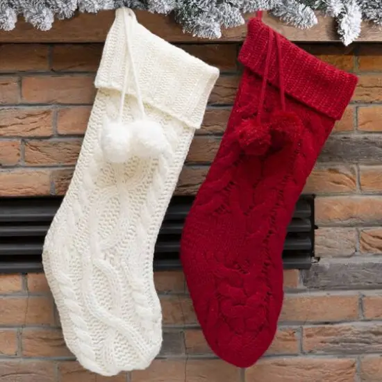 Glitzhome&reg; 24"Knitted Christmas Stockings with Pom Pom Balls, 2ct. {3}