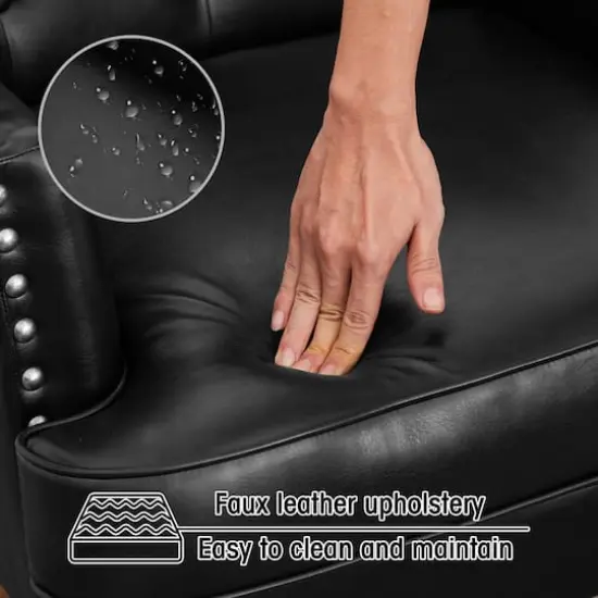 Glitzhome&reg; Modern Leatherette Button-Tufted Accent Armchair Black {6}