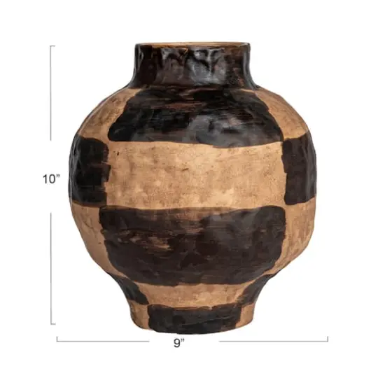 Hello Honey&reg; 10" Black & Cream Hand-Painted Stoneware Vase with Reactive Glaze {5}