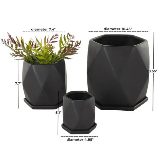 Black Faceted Ceramic Planter Set {8}