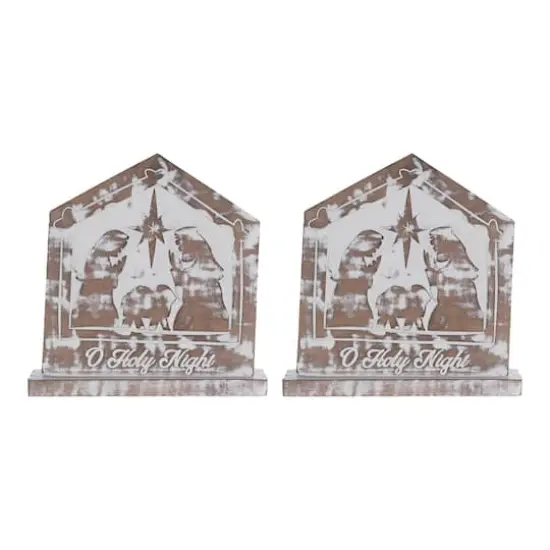 9.25" White Washed Nativity Sign Set {1}