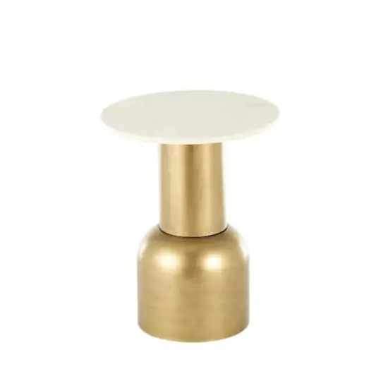 20" Gold Metal Pedestal Accent Table with Cream Marble Tabletop {4}