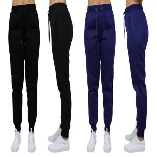 Galaxy by Harvic Women's Relaxed Fit Fleece-Lined Jogger Sweatpants 2 Pack Black/Navy {1}