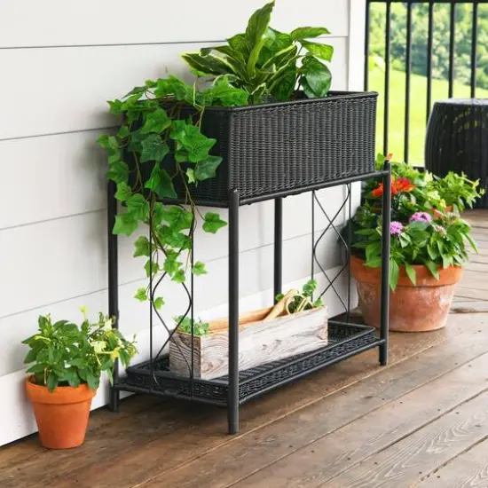 Household Essentials Raised Plant Stand Black {4}