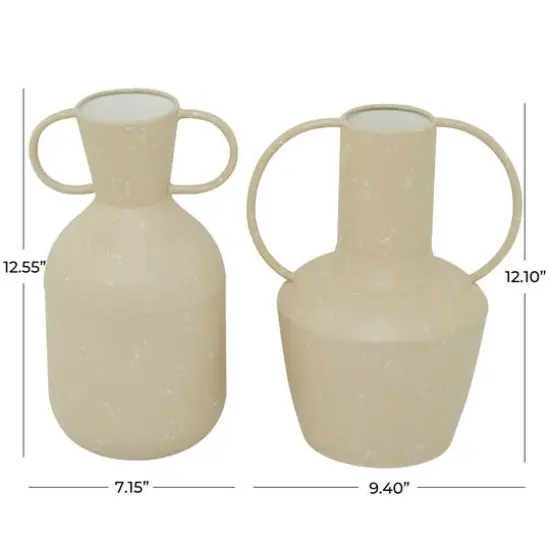 Beige Metal Vase with Handles Set of 2 7", 9" {7}