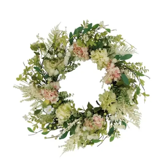 24" Pink & Cream Hydrangea & Dogwood Floral Spring Wreath {1}