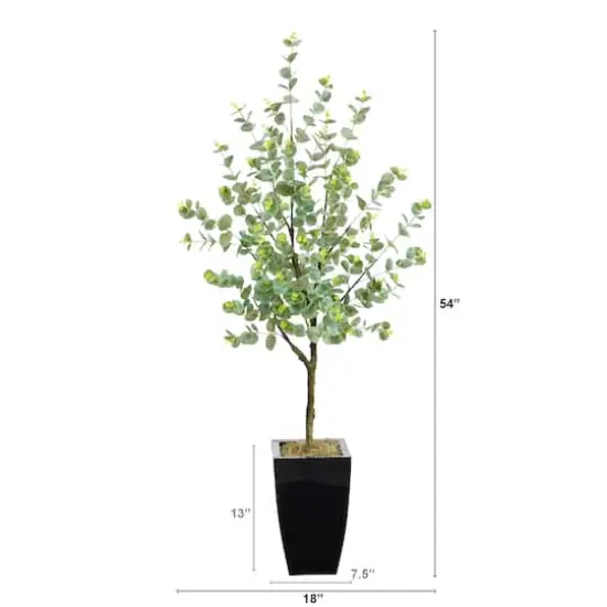 4.5ft. Eucalyptus Artificial Tree in Black Metal Planter {3}